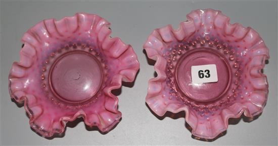 A pair of pink glass sweet dishes